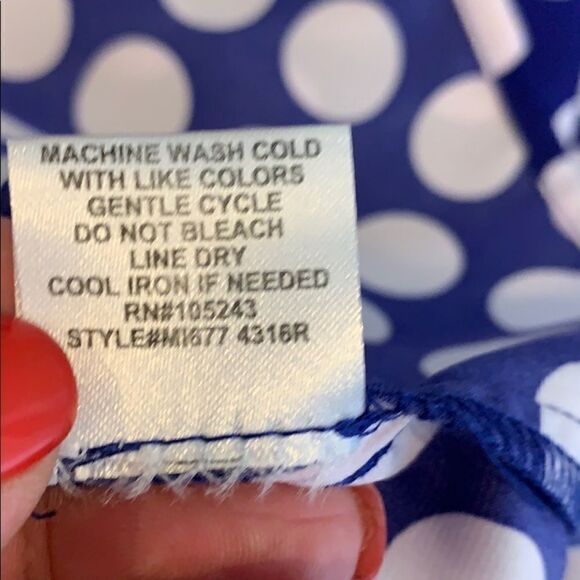 Bobeau blue and white popover polka dot blouse - Picture 8 of 8